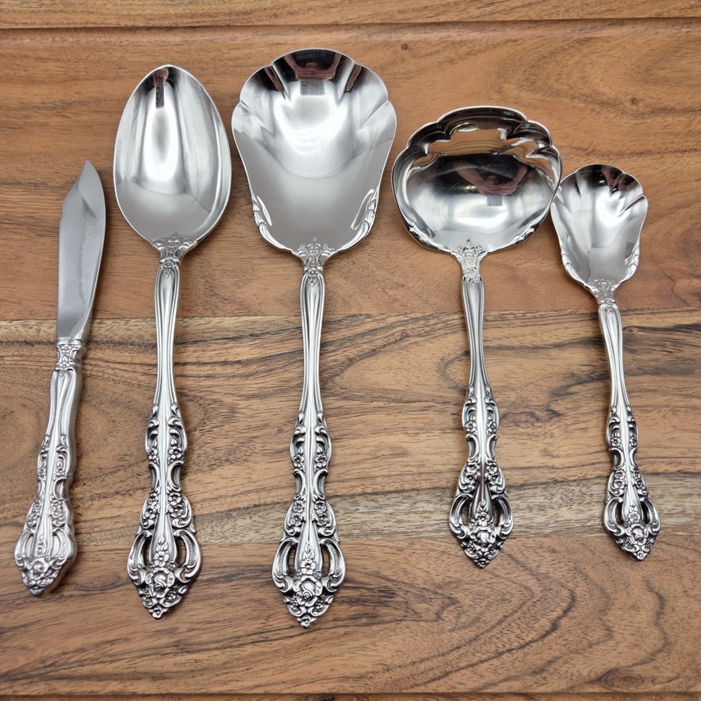 Oneida Cube Michelangelo Serving Set:  Casserole Ladle Butter Knife Sugar Spoon